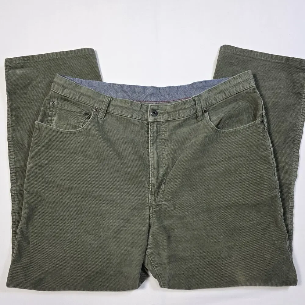L.L. Bean Men's Corduroy Pants 38x28 Olive Green 5 Pocket Straight Cotton